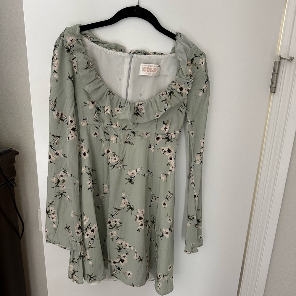Stone Cold Fox Silk Floral Mini Dress Bell Sleeves